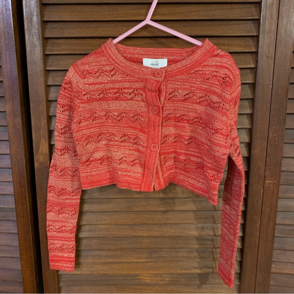 SPECIAL EDITIONS RED & GOLD GIRLS CROPPED SWEATER HOLIDAY CHRISTMAS SZ 4